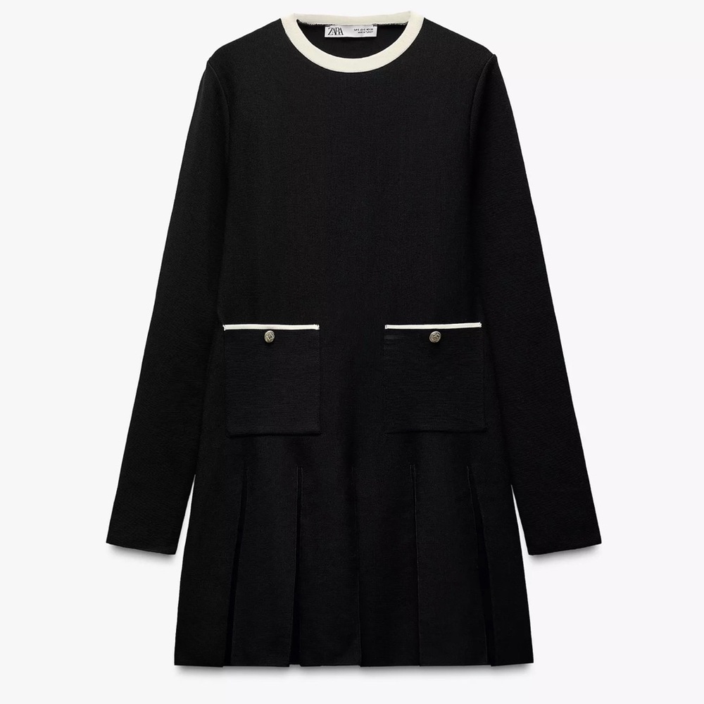 Zara Black Dress with Cream Trim